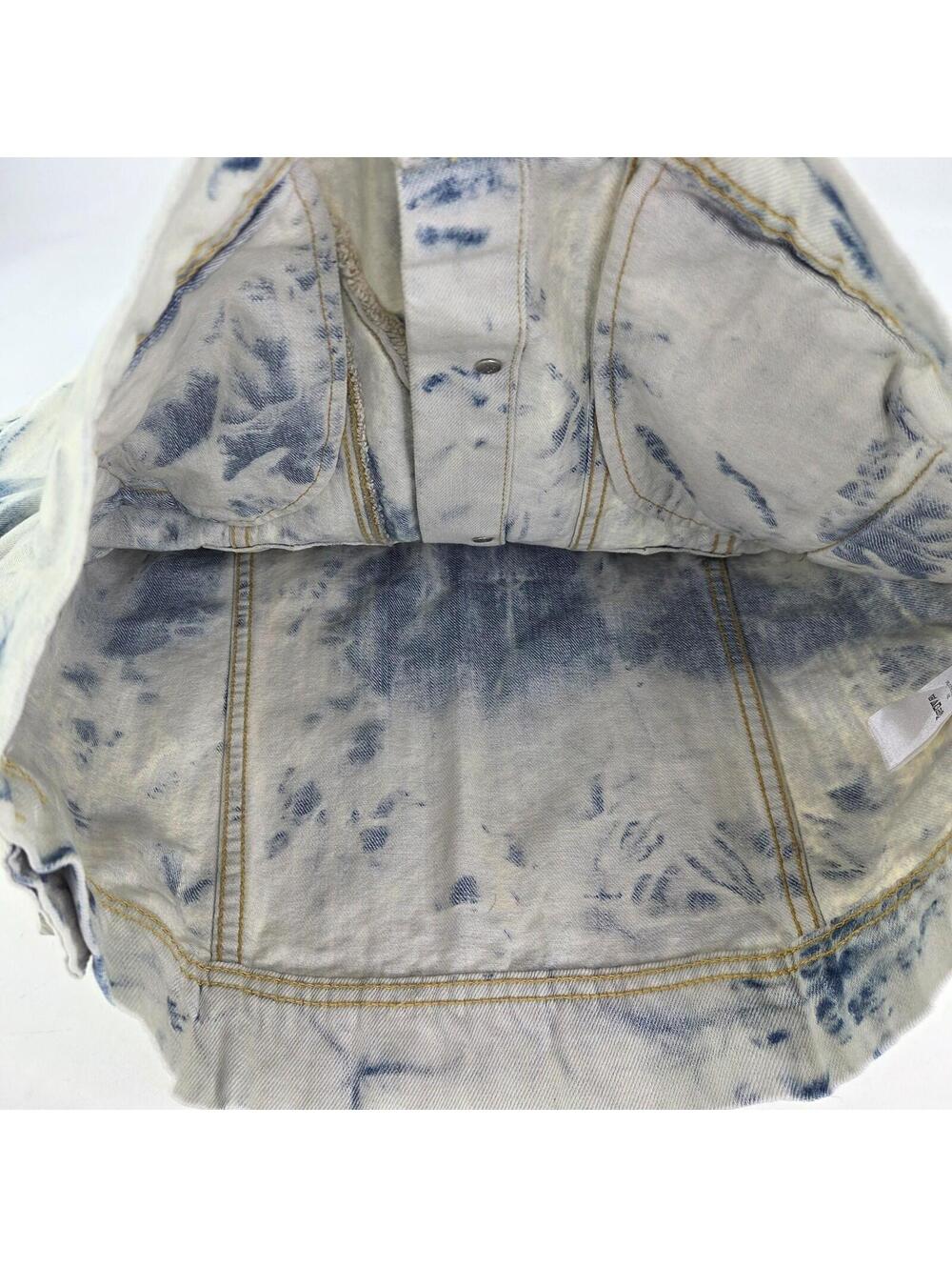 Free People Rumors Jeans Jacket Size L Blue Tie Dye Denim Button Moto Jackets - Picture 6 of 13